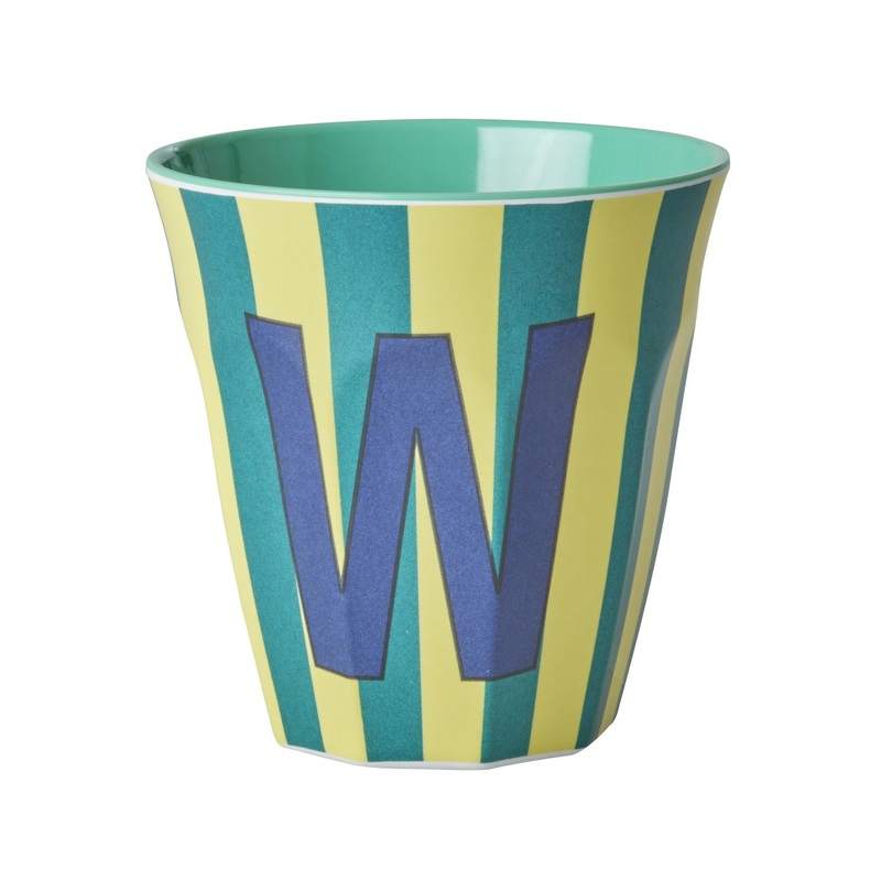 Rice DK Melamine Cup with The Letter W - Stripes Blueish - Medium - 250ml