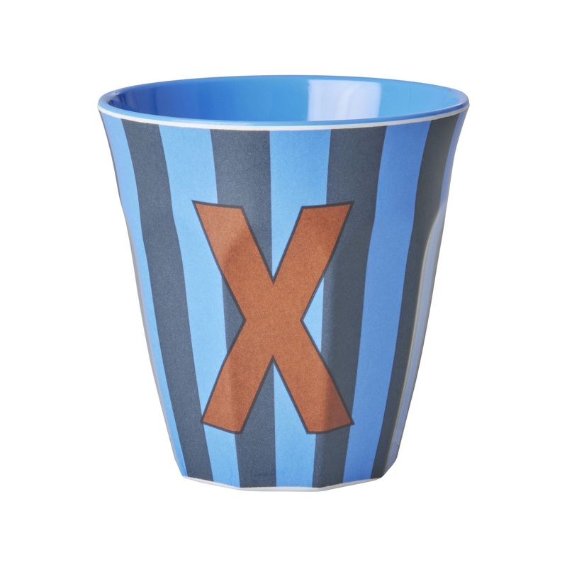 Rice DK Melamine Cup with The Letter X - Stripes Blueish - Medium - 250ml