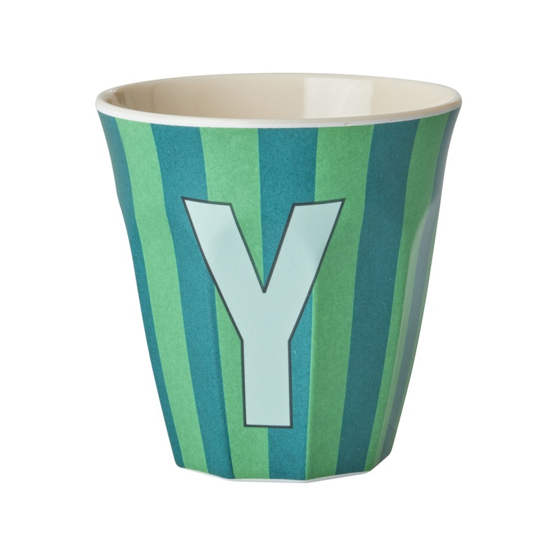 Rice DK Melamine Cup with The Letter Y - Stripes Blueish - Medium - 250ml