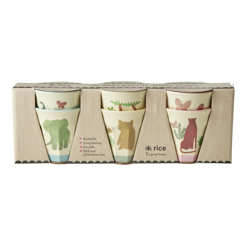 Rice DK Melamine Cups with Asst. Sweet Jungle Prints - Small - 6 Pack - 160ml