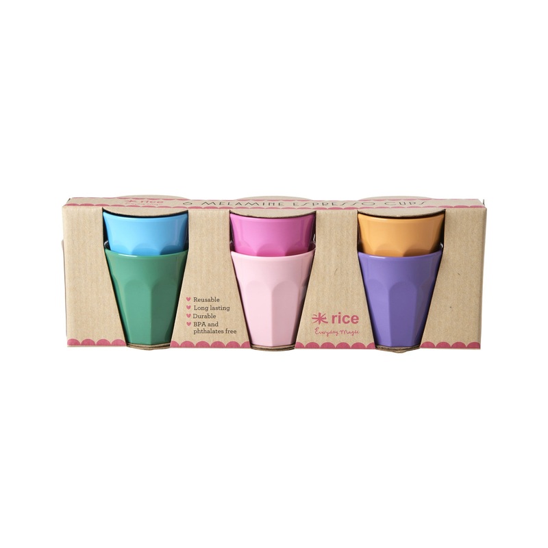 Rice DK Melamine Espresso Cups in 6 Asst. Colors - 6 Pack - 80ml