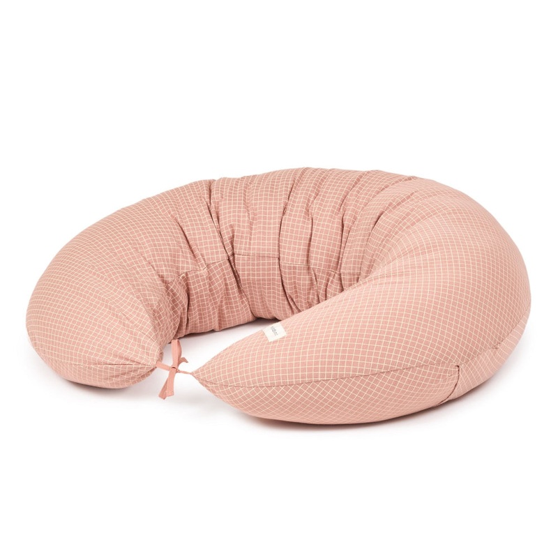 nobodinoz Stories Ltd Maternity Pillow Pink Cream Grid 170x38x25cm