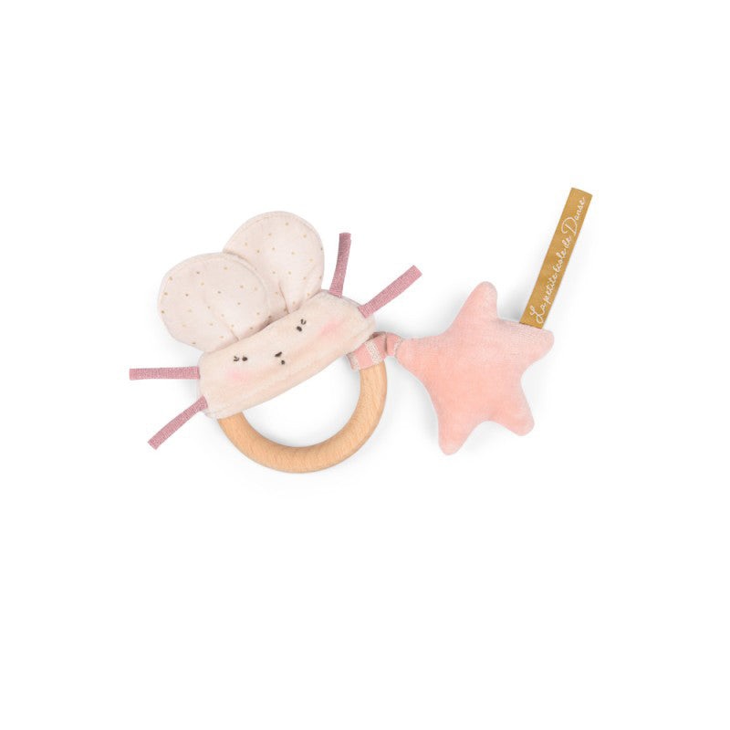 Moulin Roty La Petite Ecole De Danse Pink Mouse Wooden Ring Rattle
