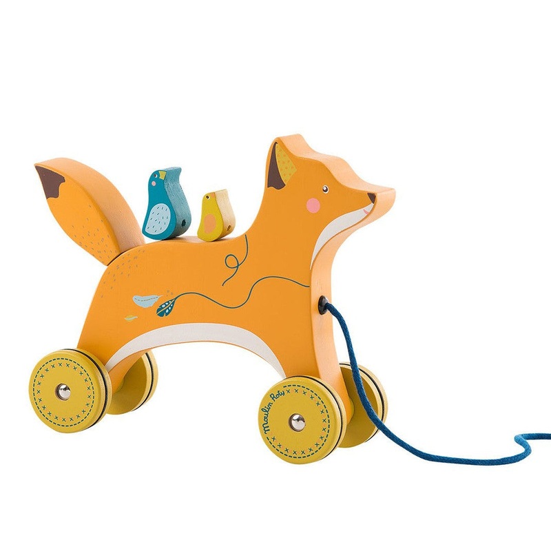 Moulin Roty Le Voyage D'olga Baby Agility Development Mustard Yellow Wooden Pull-along Fox