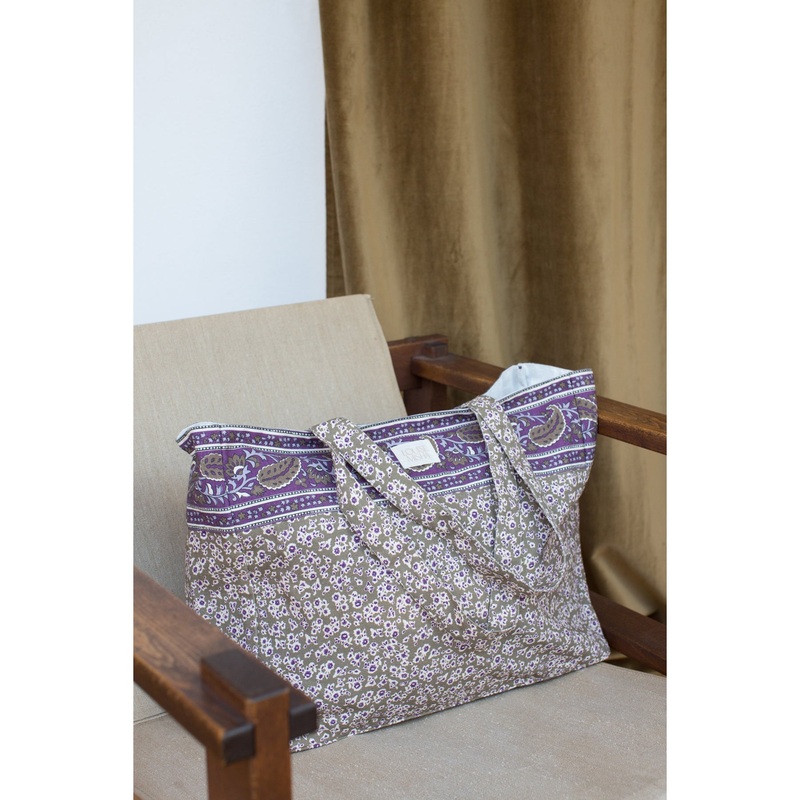 Louise Misha Tote Bag Beverly - Printed Organic Cotton Canvas - Khaki Freesia Dreams