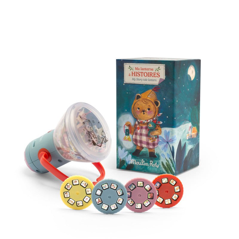 Moulin Roty Les Minouchkas Story-Telling Bedside Night Lantern Projector in Illustrated Gift Box