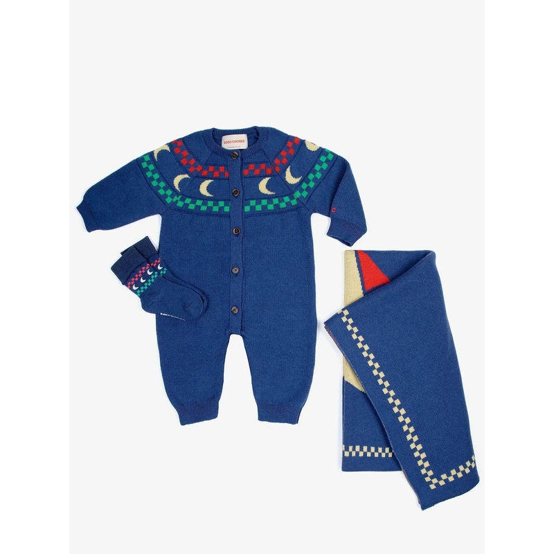 Bobo Choses Baby Beneath The Moon Knitted Overall Gift Set - Navy Blue