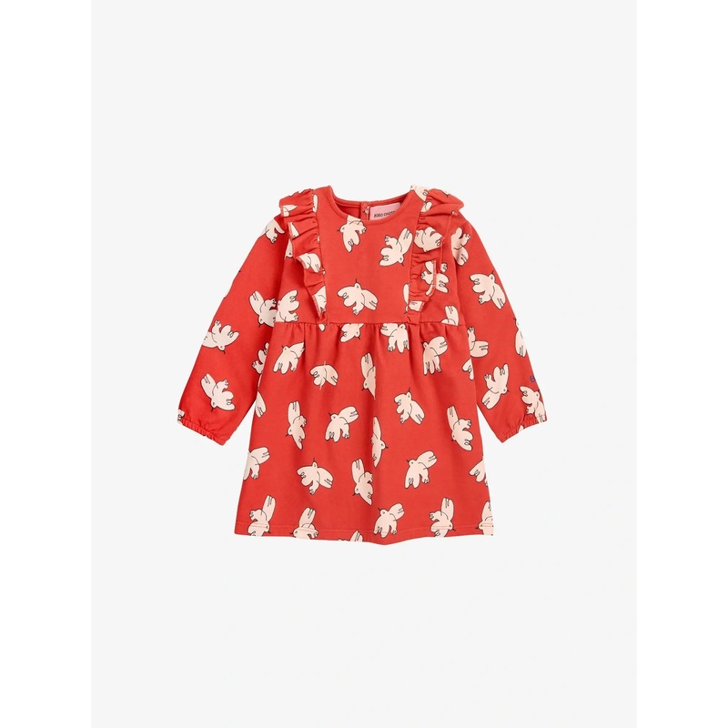 Bobo Choses Baby Freedom Bird All Over Ruffle Dress - Red