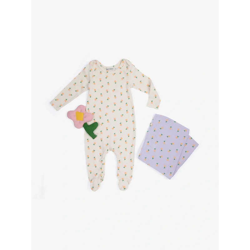 Bobo Choses Baby Pansy Flower Gift Set(Overall + Doudou + Blanket) - Lavender