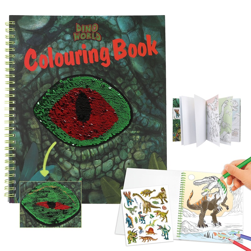 Depesche Dino World Colouring Book with Reversible Seqins