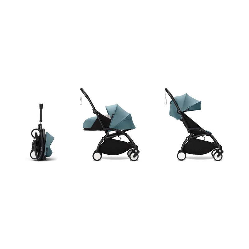 Stokke YOYO 0+ 6+ Complete Baby Stroller Set - Black Frame with Auqa 0+ Newborn Pack & 6+ Color Pack