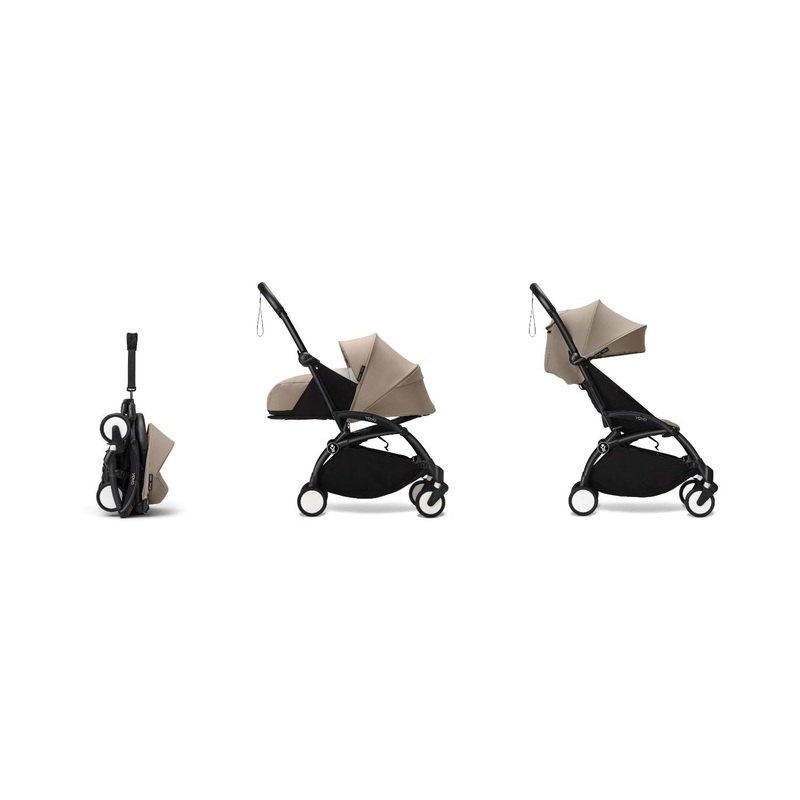 Stokke YOYO 0+ 6+ Complete Baby Stroller Set - Black Frame with Taupe 0+ Newborn Pack & 6+ Color Pack