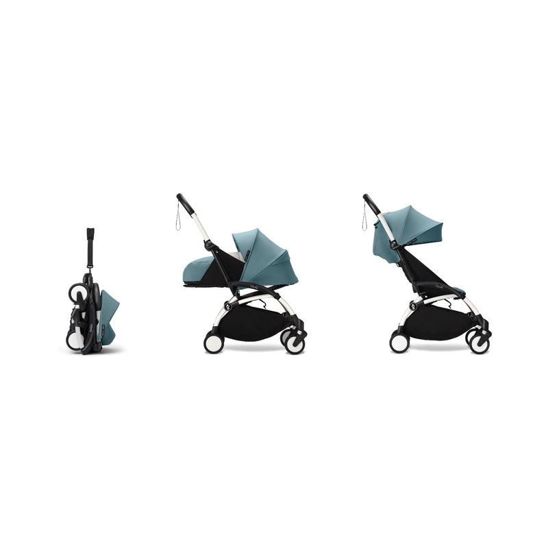 Stokke YOYO 0+ 6+ Complete Baby Stroller Set - White Frame with Auqa 0+ Newborn Pack & 6+ Color Pack
