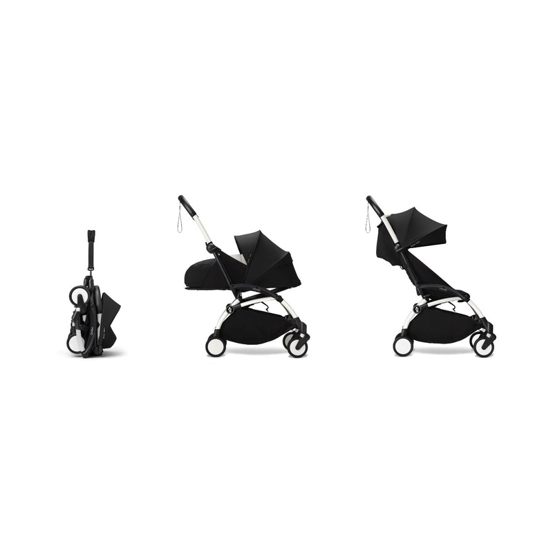 Stokke YOYO 0+ 6+ Complete Baby Stroller Set - White Frame with Black 0+ Newborn Pack & 6+ Color Pack