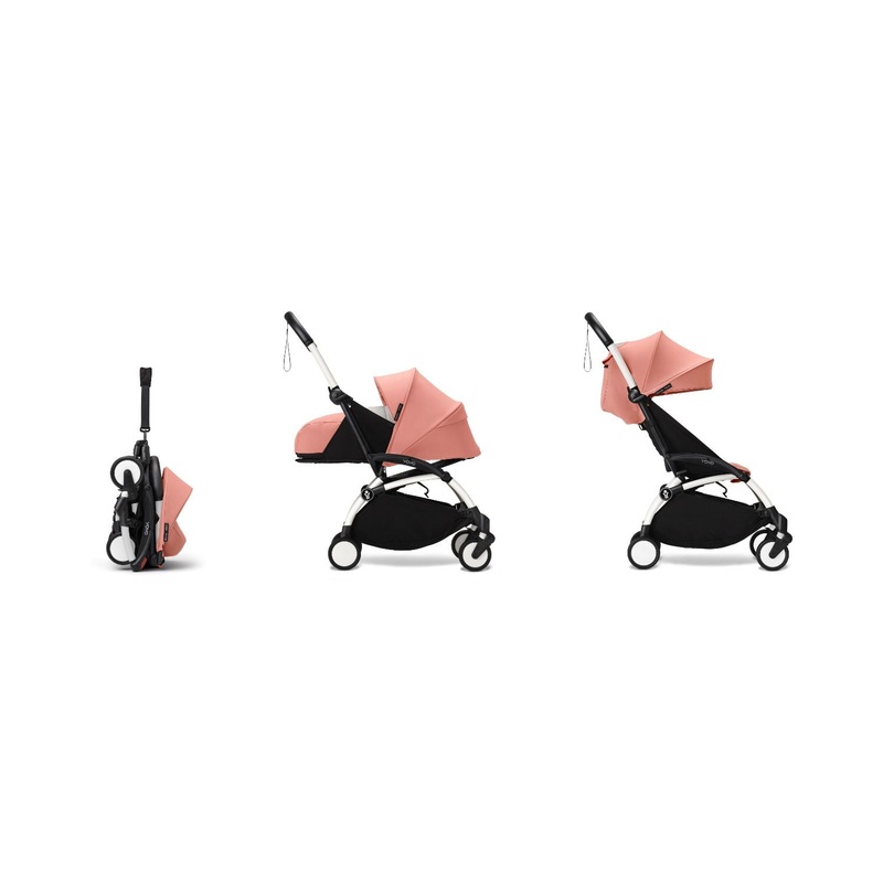 Stokke YOYO 0+ 6+ Complete Baby Stroller Set - White Frame with Ginger 0+ Newborn Pack & 6+ Color Pack