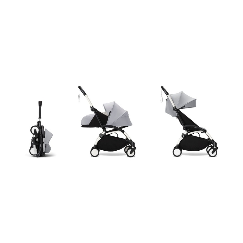 Stokke YOYO 0+ 6+ Complete Baby Stroller Set - White Frame with Stone 0+ Newborn Pack & 6+ Color Pack