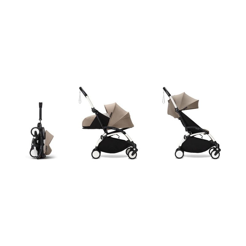 Stokke YOYO 0+ 6+ Complete Baby Stroller Set - White Frame with Taupe 0+ Newborn Pack & 6+ Color Pack