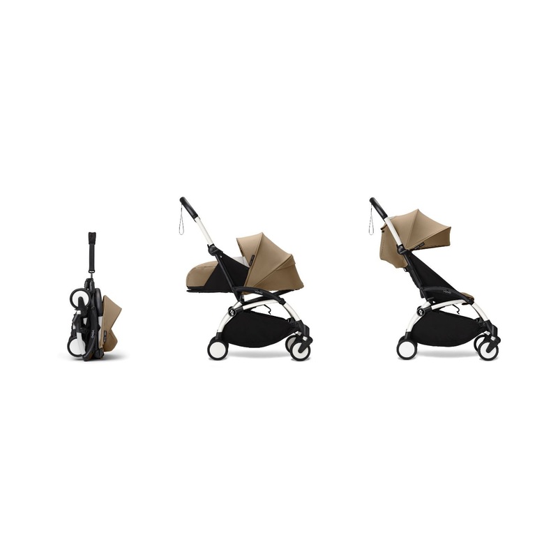 Stokke YOYO 0+ 6+ Complete Baby Stroller Set - White Frame with Toffee 0+ Newborn Pack & 6+ Color Pack