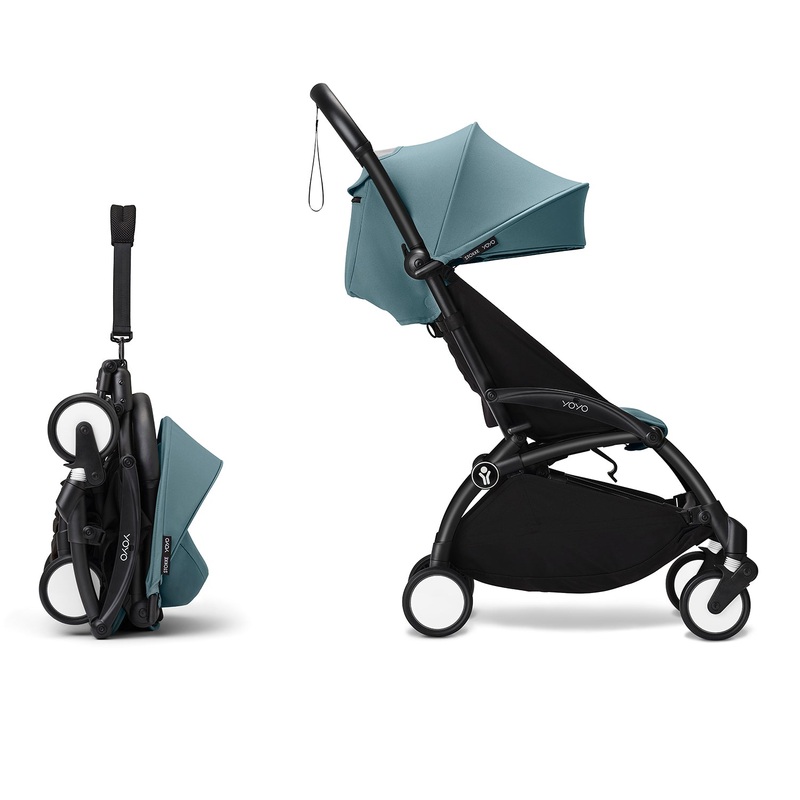 Stokke YOYO 6+ Baby Stroller Set - Black Frame with Aqua 6+ Color Pack
