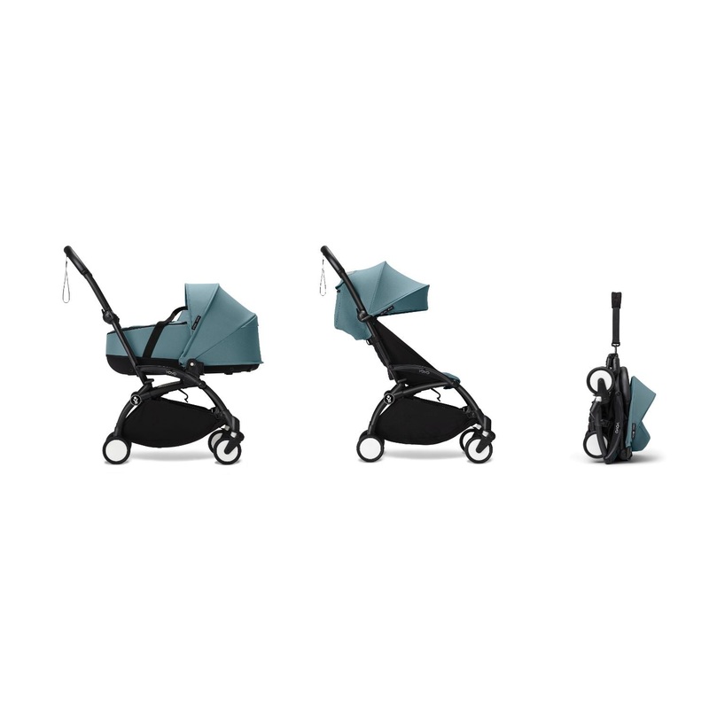 Stokke YOYO Newborn Shell 6+ Complete Baby Stroller Set - Black Frame with Aqua Newborn Shell & 6+ Color Pack