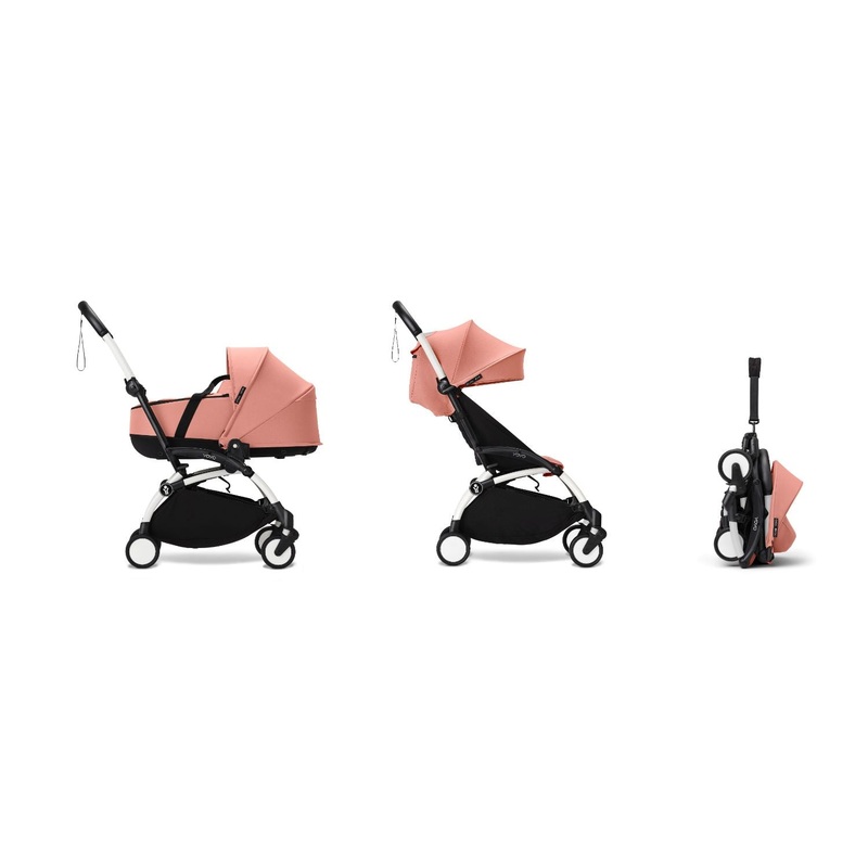 Stokke YOYO Newborn Shell 6+ Complete Baby Stroller Set - White Frame with Ginger Newborn Shell & 6+ Color Pack (Pre-Order; Est. Delivery in 4-6 Weeks)