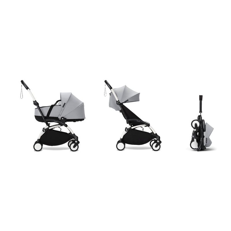 Stokke YOYO Newborn Shell 6+ Complete Baby Stroller Set - White Frame with Stone Newborn Shell & 6+ Color Pack (Pre-Order; Est. Delivery in 4-6 Weeks)