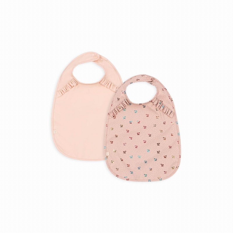Konges Sljd 2 Pack Dinner Bib With Frill-Fairy Cherry/Cameo Rose