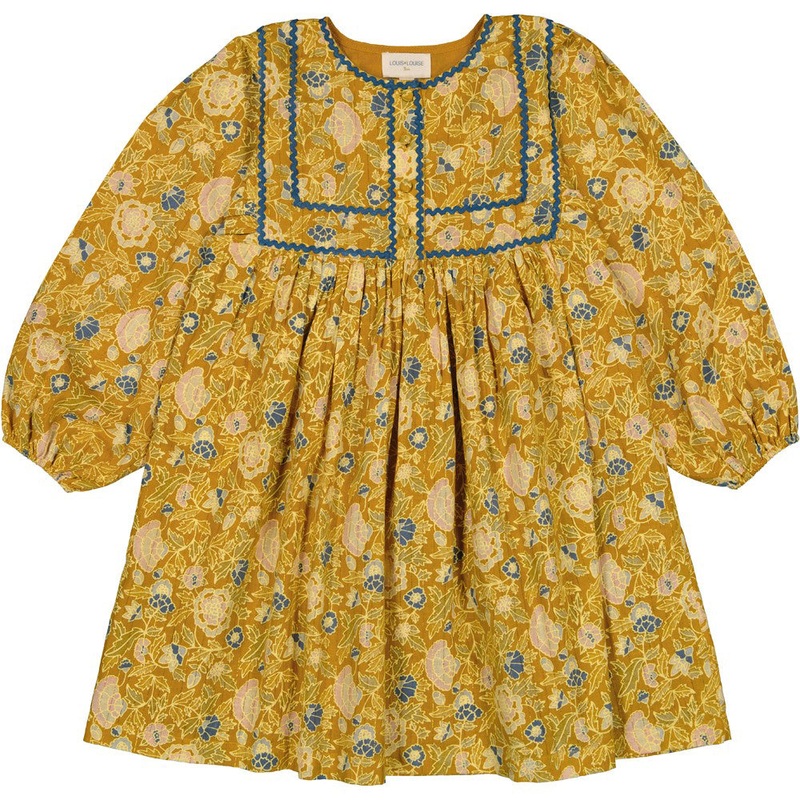 Louis Louise Constantine Stripe Lurex Indian Flower Dress - Saffran