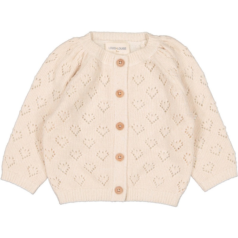 Louis Louise Sucrine Knitted Wool Heart Lurex Cardigan - Cream