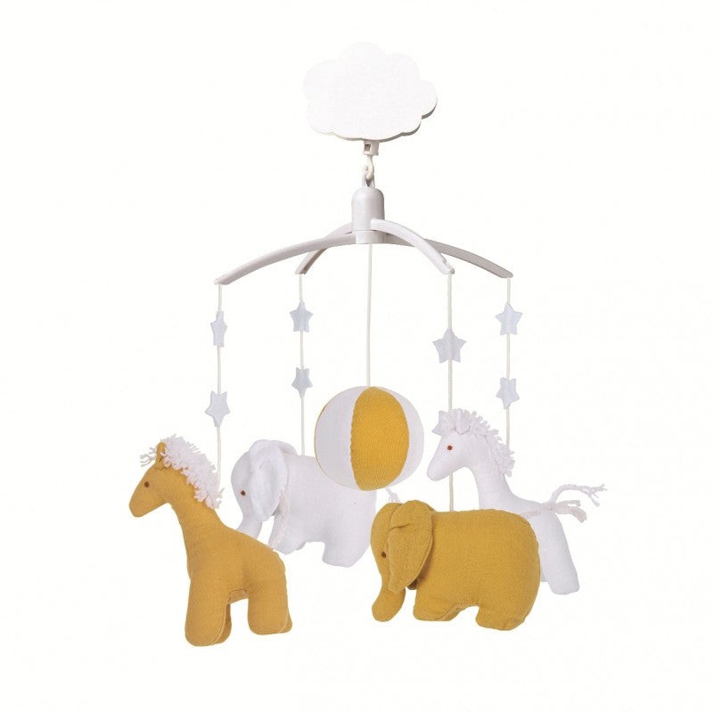 Trousselier Musical Mobile Giraffe, Elephant Curry & White