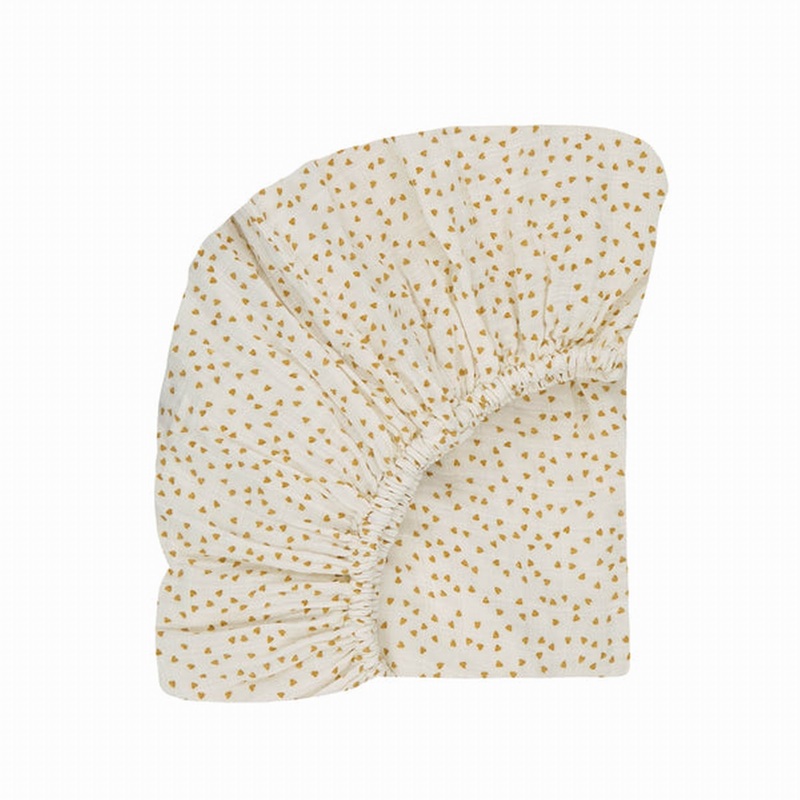 Rose in April Fitted Sheet Print Mini Heart cru / Mustard