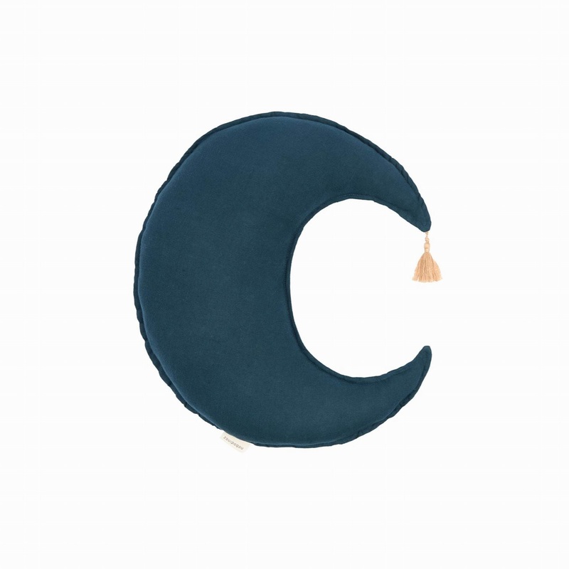 nobodinoz Moon Cushion L1N0 in Washed French Linen Deep Blue