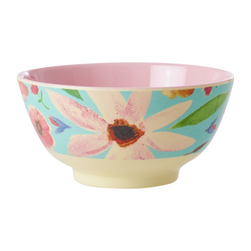 Rice DK Melamine Bowl with Selma Flower Print - Mint - Medium - 700 ml