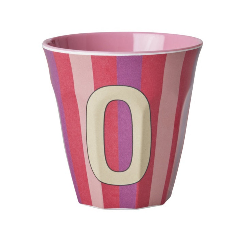 Rice DK Melamine Cup with The Letter O - Stripes Pinkish - Medium - 250 ml