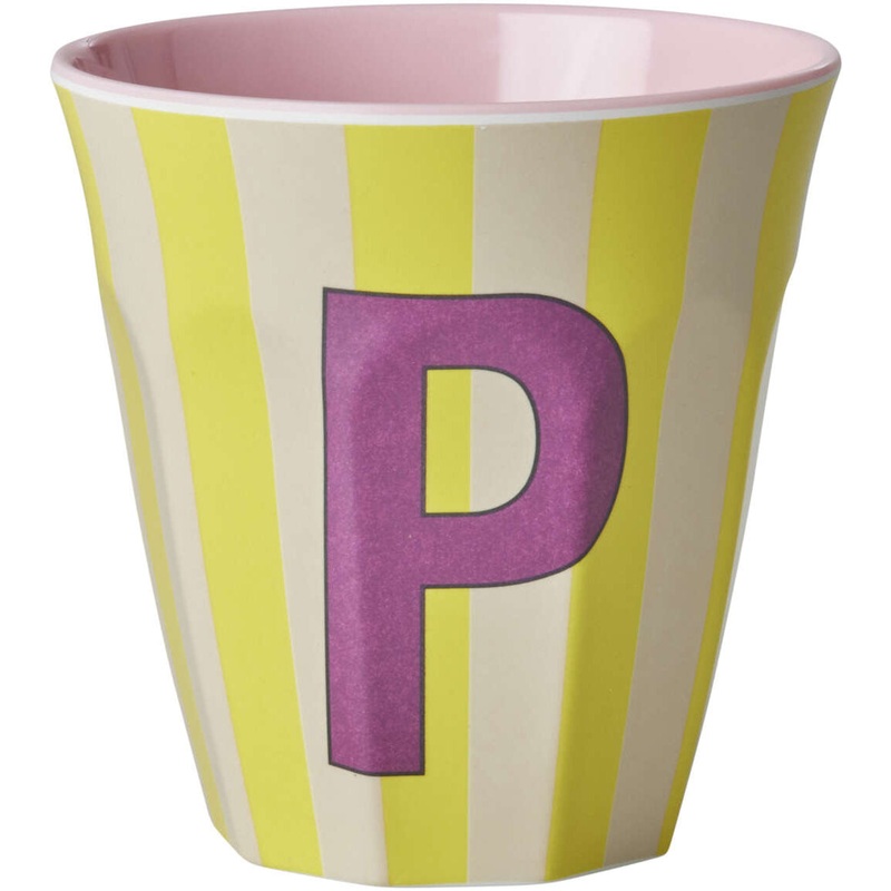 Rice DK Melamine Cup with The Letter P - Stripes Pinkish - Medium - 250 ml