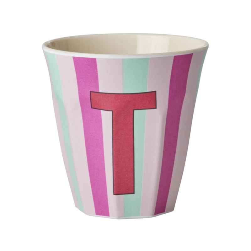 Rice DK Melamine Cup with The Letter T - Stripes Pinkish - Medium - 250 ml