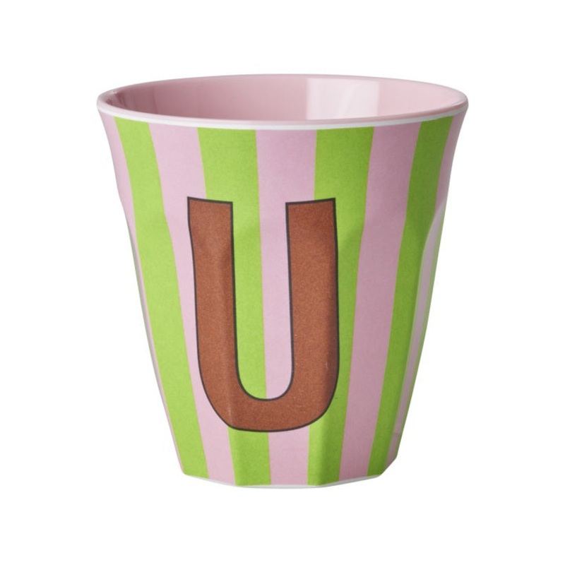 Rice DK Melamine Cup with The Letter U - Stripes Pinkish - Medium - 250 ml