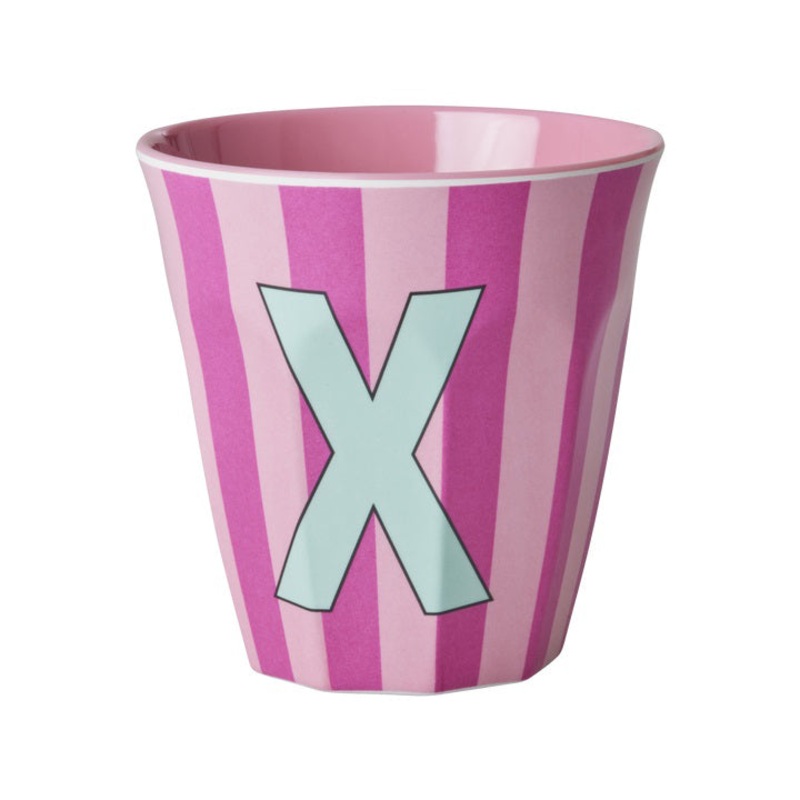 Rice DK Melamine Cup with The Letter X - Stripes Pinkish - Medium - 250 ml