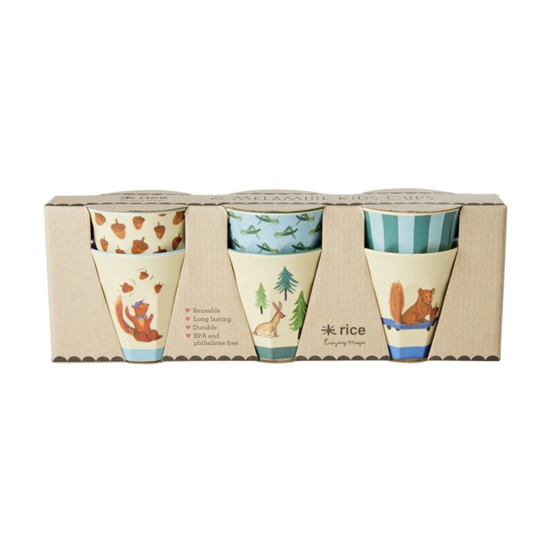 Rice DK Melamine Cups with Asst. Blue Happy Forest Prints - Small - 6 Pack - 160 ml