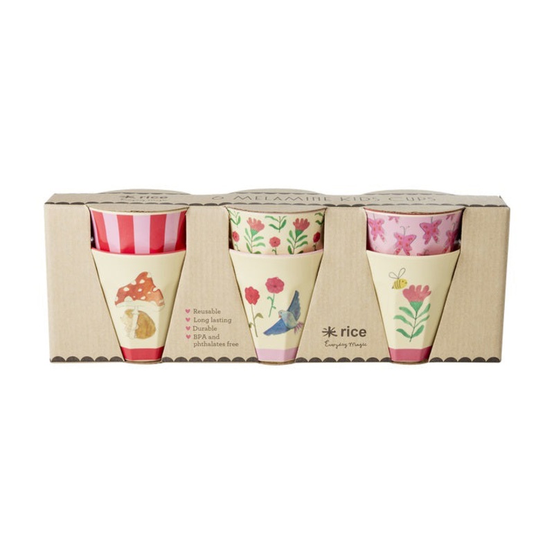 Rice DK Melamine Cups with Asst. Pink Happy Forest Prints - Small - 6 Pack - 160 ml