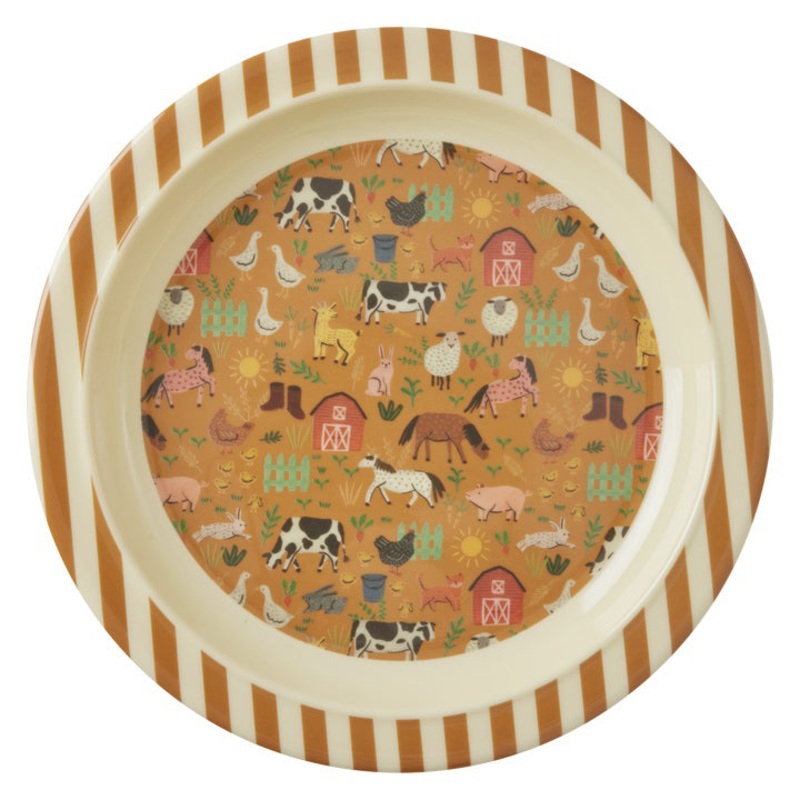 Rice DK Melamine Kids Plate - Brown - Farm Print