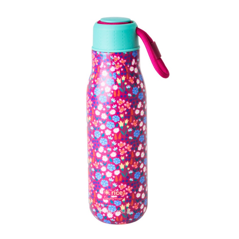 Rice DK Stainless Steel Drinking Bottle with Poppy Print - 12h Hot/24h Cold - 500 ml
