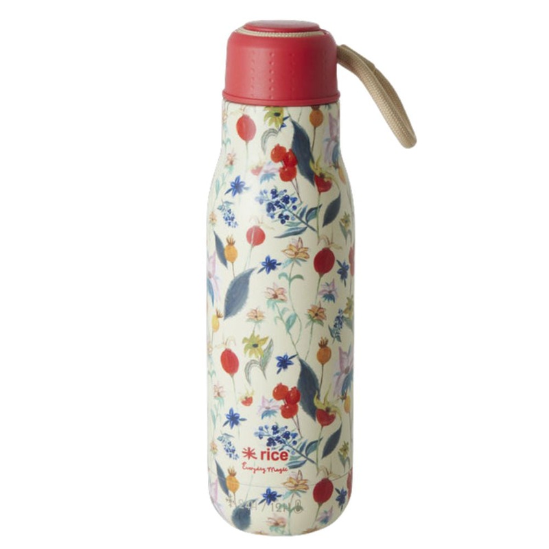 Rice DK Stainless Steel Drinking Bottle with Winter Rosebuds Print - 12h Hot/24h Cold - 500 ml