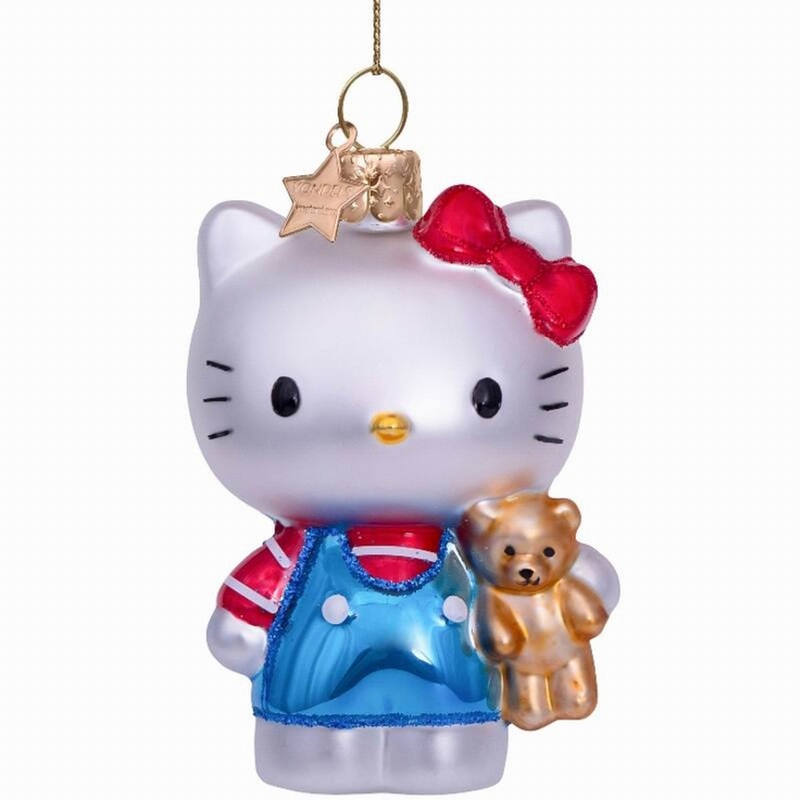 Vondels Ornament Glass Hello Kitty Blue w/Bear H9CM