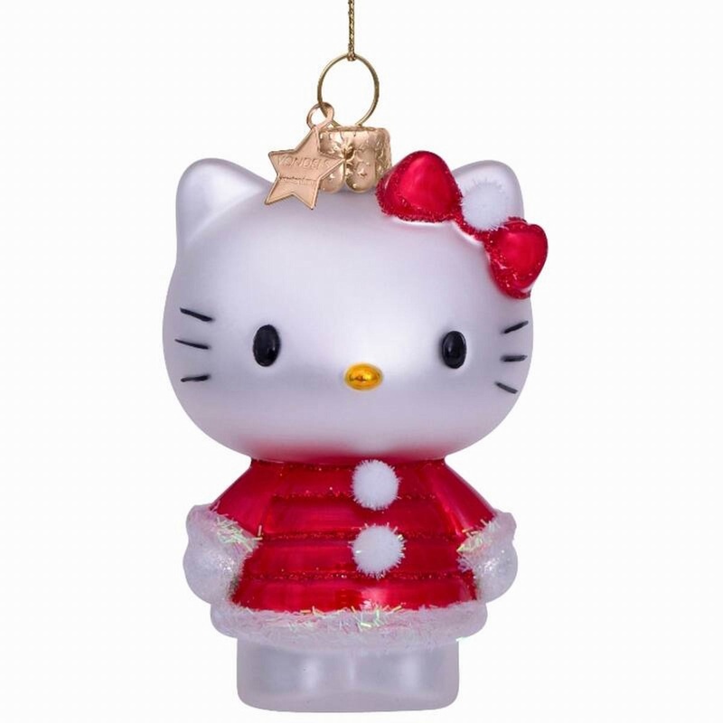 Vondels Ornament Glass Hello Kitty w/Xmas Dress H9CM