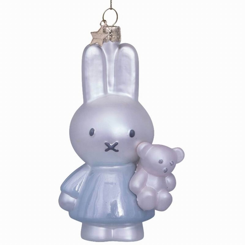 Vondels Ornament Glass Nijntje/Miffy Baby Blue w/Bear H11CM