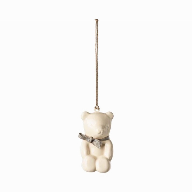 Maileg Metal Ornament, Teddy Bear  Off White/Blue
