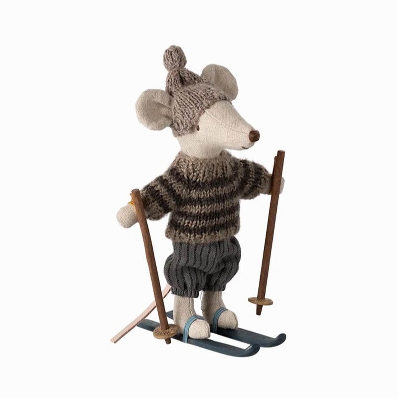 Maileg Winter Mouse With Ski Set, Big Brother  Grey
