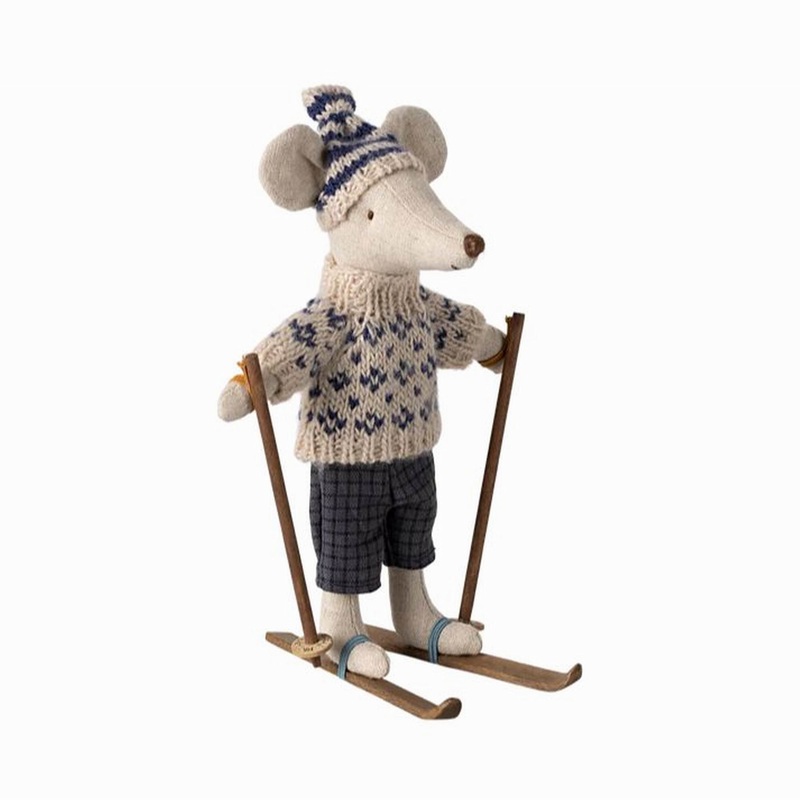 Maileg Winter Mouse With Ski Set, Dad  Blue