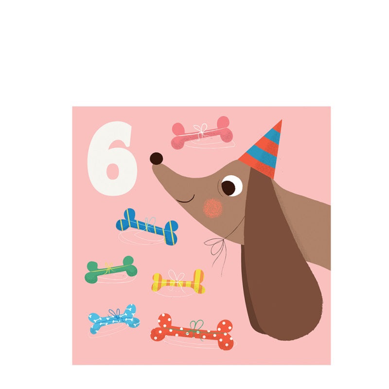Rex Birthday Card - Dog and Bones 'Six'